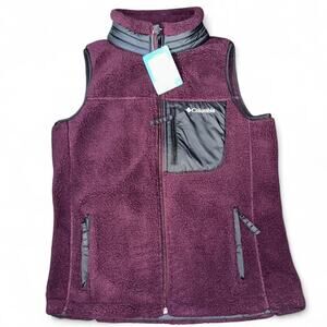 NWT Columbia Maroon Plum Fleece Zip Up Vest Zip Up Pockets S P Gorpcore Sport